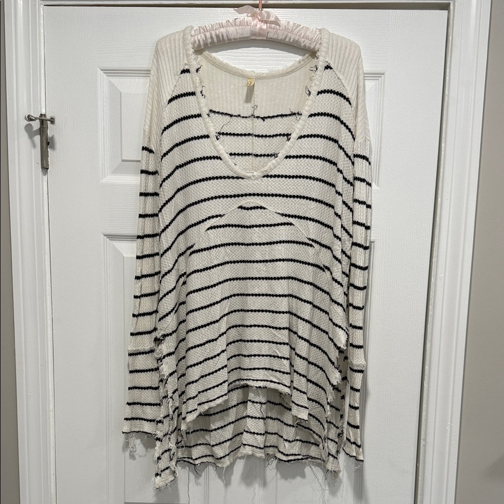 Free People Cream and Black Textured Sweater